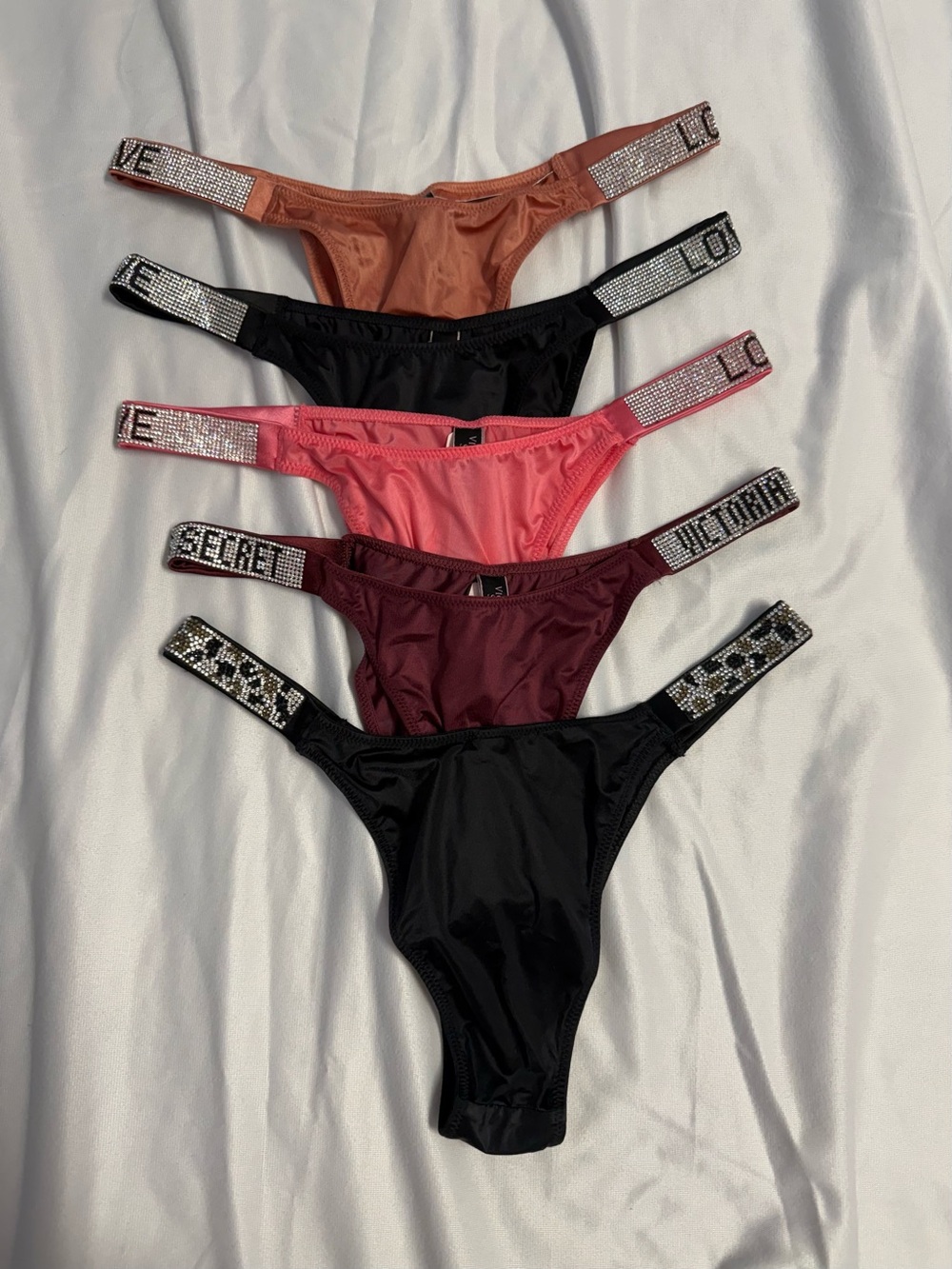 Victoria's Secret Rhinestone Logo Shine Strap Sparkly Brazilian Panties 5 pack